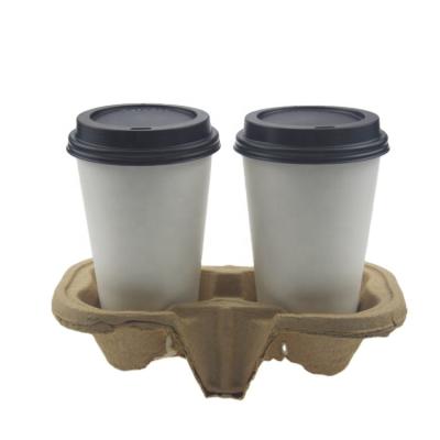 China Eco-Friendly Recycled Materials Tray Car Cup Holder Tray 2 Compartments Recyclable Coffee Cup Materials Cup Carrier for sale