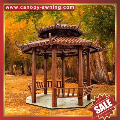 China outdoor garden park classical wood style Aluminium aluminum alloy metal gazebo pavilion kiosk pergola sunshade shelter à venda