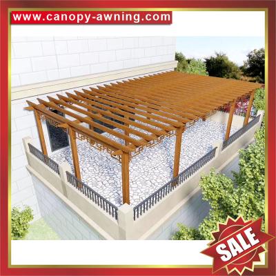 China hot sale public wood look sunshade garden park corridor aluminium aluminum alu grape trellis Pergola shelter gazebo for sale