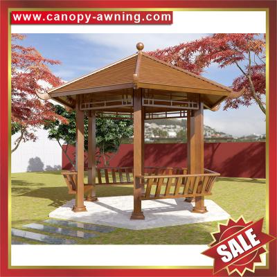 China outdoor garden park classical wood look Aluminium aluminum alu metal gazebo pavilion canopy awning sunshade shelter for sale