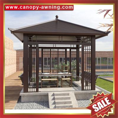 China hot sale outdoor garden park antique wood look Aluminium aluminum alu metal gazebo pavilion canopy awning shelter shed for sale