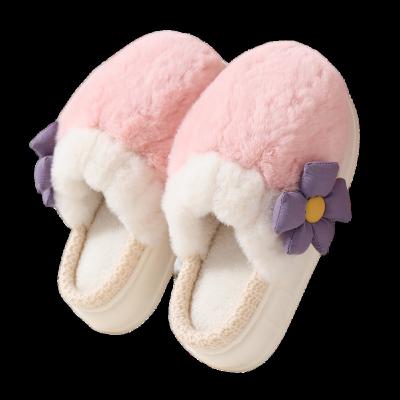 China Round Cartoon Colorful Fluffy Cute Winter Cotton Slippers Warm Plush for sale