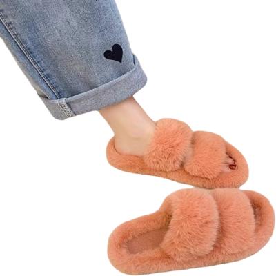 China 2022 Women Open Toe Mule Home Slide Open Toe Mule Breathable Faux Fur Fluffy Slippers for sale