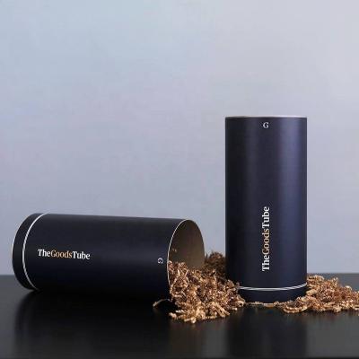 China Recyclable Biodegradable Matte Black Wine Bottle Packaging Cylinder Packing Tube Food Grade Matte Black Paper Container for sale