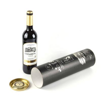 China Biodegradable Wine Paper Tube Whiskey Wine Bottle Packaging Paper Tube With Metal Lid And Metal Bottom Paper Box for sale