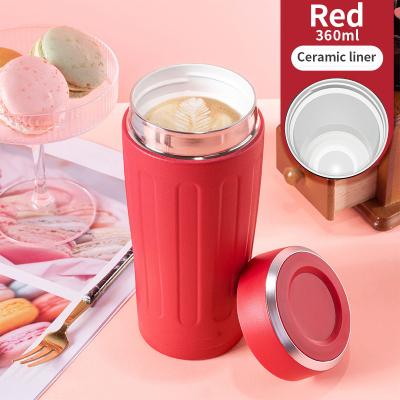 China Popular Business Design Stainless Steel Coffee Mug Mini Insulated Water Bottle With Inner Ceramic Coffee Tumbler With Lid for sale