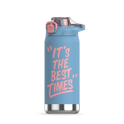 China Business Carry Cheap Tumblers Easy Double Walled Stainless Steel Vacuum Flask Insulated Plastic Lid With Straw Sports Water Bottle for sale