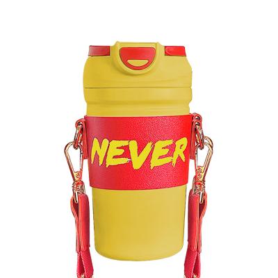 China Viable Hot Water Bottle Straw Lid Vacuum Flasks Necklace Lanyard Children Mug Sale Double Wall 304 Stainless Steel Stainless Steel for sale