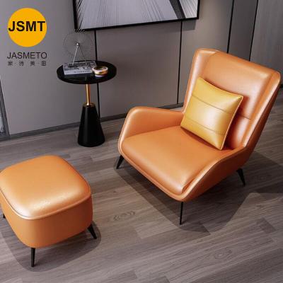 China Nordic Single Leg Armrest Brown Sofa Lounge Chair Cross Iron Fashion Style Fabric Leisure Modern Leather Chair for sale