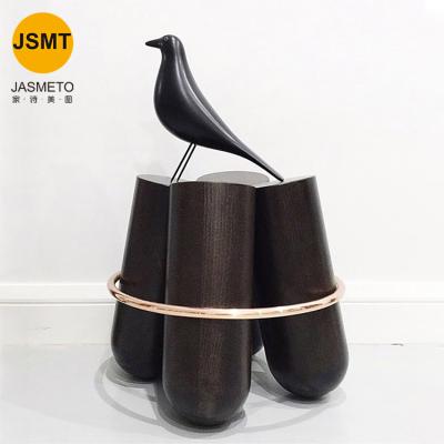 China Fashion Modern Wooden Stool Living Room Solid Wood Stool With Gold Around Ring Decoration Ottoman Stool for sale