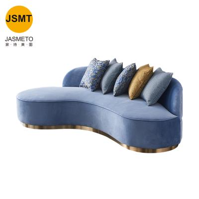 China Blue Velvet Reclining Reclining Fabric Sofa Chair Living Room Sofas 3 Seat One Set Corner Round Sofa for sale