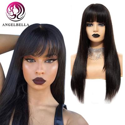 China St Machine Made Wig For Women Straight Hair Wig With Bangs Hair Virgin Wigs for sale