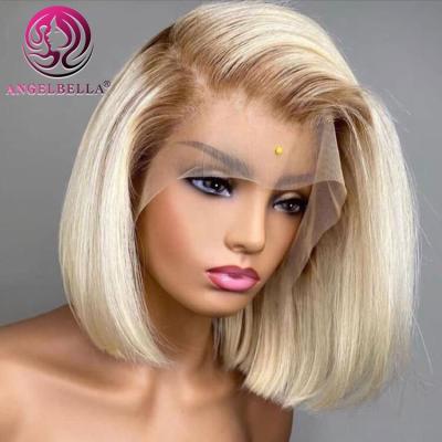 China Cheap Peruvian Straight 613 Blonde Colored Bob Wig,Hd Transparent Raw Virgin Full Lace Hair Wig,100% Human Hair Lace Front Bob Wig for sale