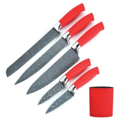 China Stocked Non Stick Solid Color Red Galvanized Steel Head 6 Piece Kitchen Knife Set for sale