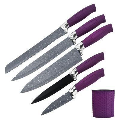 China Sustainable Professional 6 Piece Stainless Steel Kitchen Chef Knife Set Purple Coated Knife for sale