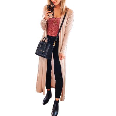 China Anti-wrinkle women's vintage elegant fashion long open stitch sheath solid casual knit blazer cardigan for sale