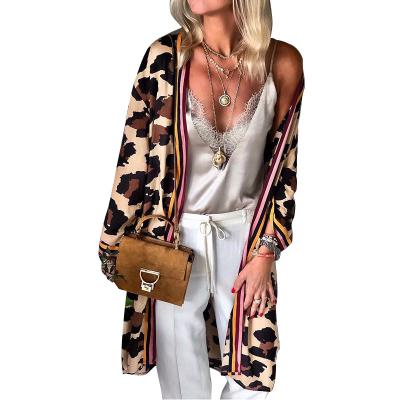 China Fashion Women's Female Loose Open Stitch Leopard Print Breathable Long Cardigan Coat for sale