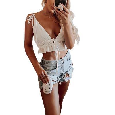 China New Breathable Women's Solid Color Sexy Deep V Vest Lace Up Casual Top Strap Club Camis for sale