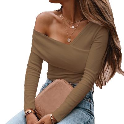 China Autumn Women New Fashion Sexy Thin QUICK DRY Shoulder Spring T-shirt Fitted Basic Casual Tops One for sale