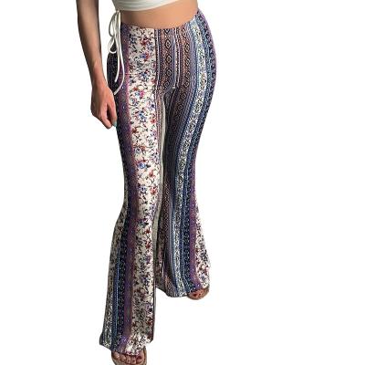 China Popular printed Bohemian fit and anti-static women's new slim ladies use casual gaiters flare pants for sale