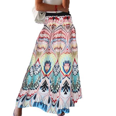 China New Women'S Breathable Elegant Print Summer Spring Vacation A Line Casual Skirt for sale