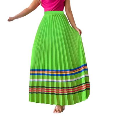 China New Women's Summer Fashion Holiday Fashion High Waist Elastic Bright Color Breathable Casual High Line Pleated Skirt for sale