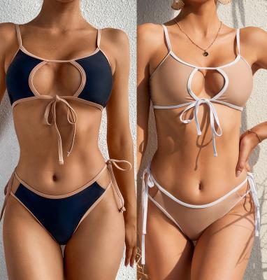 China 2021 AliExpress Amazon Breathable Strap Swimwear Ladies Swimsuit Stitching Bikini YW28 for sale