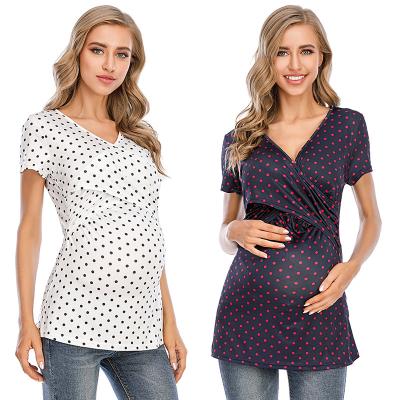 China Pregnant Caregiver T-shirt Dropshipping Dot Breastfeeding Polka Dot Women Breathable Maternity Mom T-shirt Tops for sale