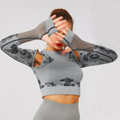 China New Camouflage Fitness Clothing Women's Breathable Yoga Clothing Yoga Tops Long Sleeve Seamless Top for sale