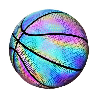 China Cheap Leather Basketballs Novelty Size 7 Glow In The Dark Luminous Basketball Customized Logo Holographic Glowing Reflective Basketball for sale