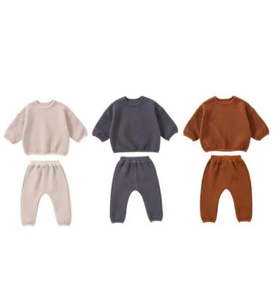 China 1Pcs Breathable Custom Logo RTS Boys Girls Autumn Spring Newborn Infant Toddler Clothes Top Long Sleeve Waffle Pants Baby Clothing Set for sale