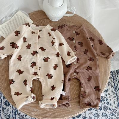 China Autumn Spring New Baby Boy Loungewear Clothes Waffle Cotton Newborn Rompers Back Print Long Sleeve Outfits Toddler Girls Jumpsuit One Piece for sale