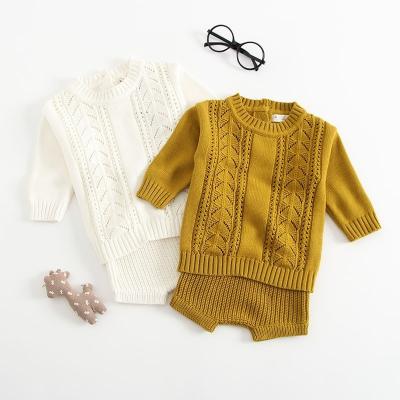 China New Arrival Anti-Shrink 0-3 Years Spring Autumn Infant Outfits Long Sleeve Hollow Out Baby Knitted Sweater Shorts Set Toddler Clothing Suits for sale