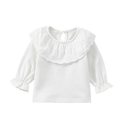 China Anti-pilling Cute Lace Collar Baby Clothes Infant 3-24M Spring Toddler Infant Kids Girls Long Sleeve Newborn T-shirt Pure Color Cotton for sale