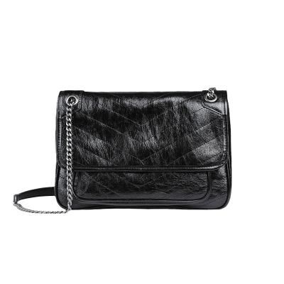 China 2022 fashion cowhide messenger bag niki retro wrinkled stray bag chain women's leather embroidery shoulder bag news oil wax leather for sale