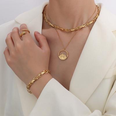 China New Trendy Trendy Designers Hip Hop Chain Jewelry Titanium Steel Plated 18k Gold Plated Necklace Bracelet Set For Women for sale