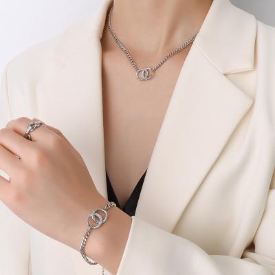 China 2021 Designer Women Jewelry Stainless Steel Wholesale Hot Selling Trendy Simple Chain Necklace Bracelet Set for sale