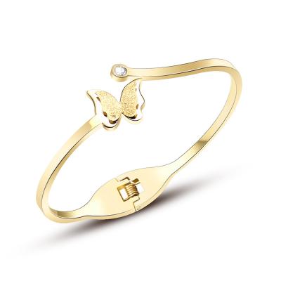 China Cute New Design 18 k gold plated zircon bangle butterfly bracelet for sale