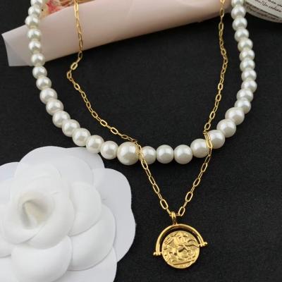 China FASHIONABLE Special Coin Pendant Necklace Double Layer Pearl Necklace Freshwater Pearl Necklace for sale