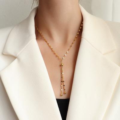 China FASHIONABLE Hot Real Steel Ball Titanium Steel Gold Small Beans Tassel Lip Scarf Sexy Sale 18k Gold Plated Necklace for sale