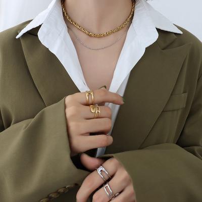 China 2021 new 18K gold titanium hip-hop fashionable high quality hot selling raw style exaggerated cuban chain set for sale