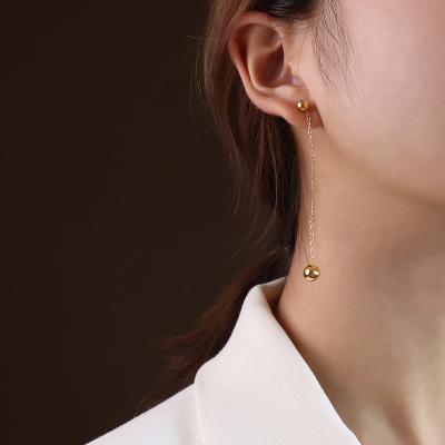 China Trendy Korean Wholesale Simple Steel Designers Titanium Steel Ball Ladies Fashion Jewelry Long Chain Earrings for sale