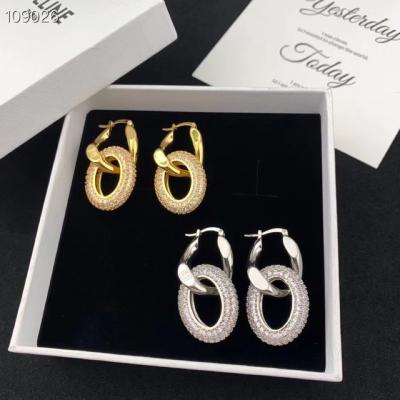 China Trendy Women Earring Fashion Circle Double Diamond Hoop Earrings for sale