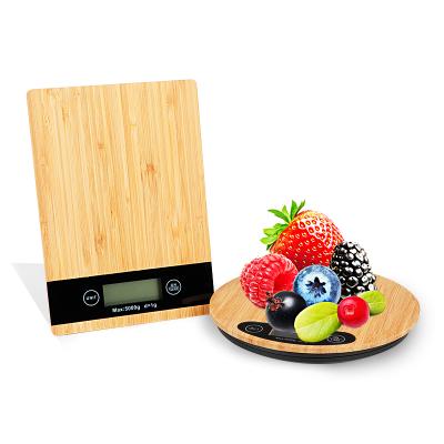 China Natural Wooden Electronic Weight Measuring 5kg Food Scales Digital Kitchen Cooking Scales for sale