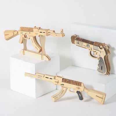 China Custom Wooden DIY Craft Manual 3d Puzzle Gun Educational Toy Toy No Glue Love Jigsaw Puzzle Needed Mzsq for sale