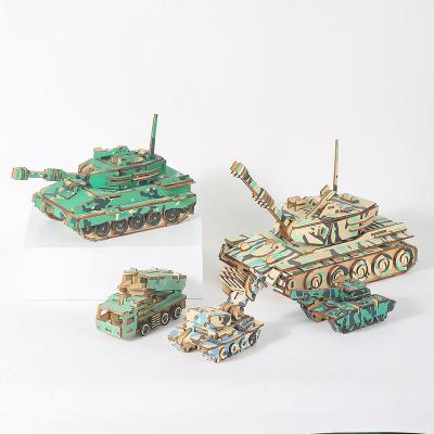 China Cartoon Toy Tank wooden puzzle easy to assemble simple jigsaw 3d puzzles diy military series toys education manual small ones for sale