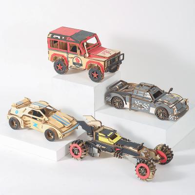 China Cartoon Toy Vehicle puzzle handcraft toy children boys 3d wooden jigsaw educational diy wholesale for sale