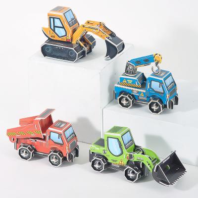 China Cartoon Toy Cheap Excavator Truck Handcraft Jigsaw Paper Montessori 3d Model Toy Age 3+ Younger Age Diy Fun Boy Jigsaw Puzzles for sale