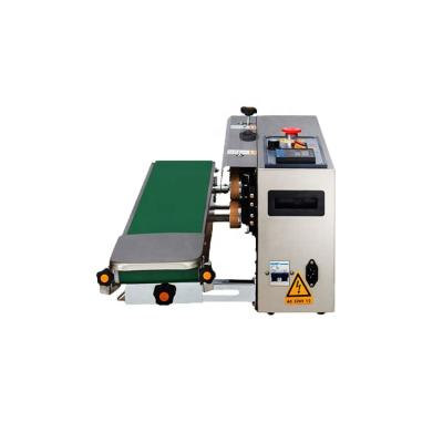 China 900 Food Type Steel Wheel Automatic Continuous Band Sealer For Close Film Bags Machine for sale