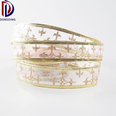 China 3 Yards Workable One Roll Christmas Mesh Ribbon With Yarn Festival Celebrate Christmas Ribbon Chiffon Ribbon for sale